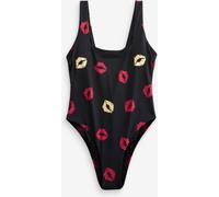 Rockett St George Rockett St George Black Lips Print High Leg Swimsuit