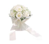 rockible Bouquet de Mariage pour La Mariée Bridesmaid Bouquet Bouquet Artificiel Fleurs avec Des Rubans élégants Fleurs de Tenue pour La Cérémonie, Blanc