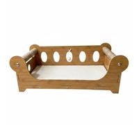 rockible Canapé Griffoir 2 en 1 Coussin Crème Canapé pour Chat en Bois Dossier Surélevé Panier Suspendu Revêtement Sisal