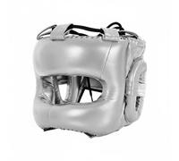 rockible Casque de Boxe avec Protection Faciale Absorption des Impacts Grâce au Rembourrage Bouclier Front Nez Joues Menton Renfort Oreilles Latéral Laçage, Argent Métallique, L Taille Adulte