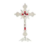 rockible Crucifix debout Jésus Crucifix Sculpture Statue de croix de Jésus, avec support, croix de table, pour décoration chrétienne Table de prières, Argent