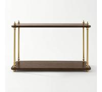 rockible Étagère de Présentation Organisateur Rangement Support Rayonnage avec Bois Massif et Montants Métal Fonction Deux, Noyer, Deux Niveaux, Coins Carrés, Modèle Long