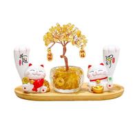 rockible Figurine de chat porte- en forme d'arbre à billets, décoration de bureau, statue de chat porte- pour meuble TV, A