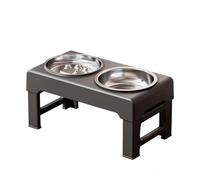 rockible Gamelle Double Surélevée Fini Mat Gamelle Surélevée Facile à Nettoyer Support Pliable pour Chiens, Noir, Pliable Et Réglable en Hauteur