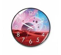 rockible Horloge Murale Horloge Mur Murale Horlogerie Pendule Mouvement sans Bruit Lecture Immédiate Cadran Rond Fond Coloré Cadre Verre Anti Poussière Adaptée, 20CM, Planète A-Cadre Noir