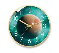 rockible Horloge Murale Horloge Mur Murale Horlogerie Pendule Mouvement sans Bruit Lecture Immédiate Cadran Rond Fond Coloré Cadre Verre Anti Poussière Adaptée, 20CM, Cadre Doré Planète C