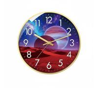 rockible Horloge Murale Horloge Mur Murale Horlogerie Pendule Mouvement sans Bruit Lecture Immédiate Cadran Rond Fond Coloré Cadre Verre Anti Poussière Adaptée, 25CM, Cadre Or+Planète