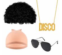 rockible Perruque Afro Luntes Collier | Funky, Noire, Kit Déguisement Disco, pr Spectacle