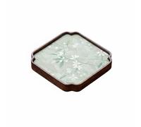 rockible Plateau de Service en Noyer Thé Bois Tablette Décorative avec Surface Lisse et Textile Protecteur Convient Salon Bureau, Plateau De Thé Carré Petit avec Motif Magnolia Vert Jade