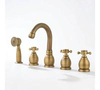 rockible Robinet de Salle de Bain Vintage Robinetterie Mitigeur Ensemble Mélangeur en Laiton Massif et Céramique avec Bec Courbé Douchette Assortie Adapté aux, Rotation Gourde Rétro Rotation À 360°