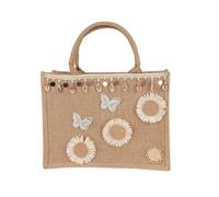 rockible Sac à Main Femme Sac Fourre-tout Tote Panier Jute Tressé Construction Structurée Forme Rectangulaire sans Fermeture Poignées Confort Quotidien Style, Marguerites Papillon