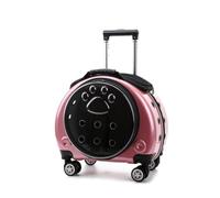 rockible Sac Transport à roulettes Aéré Valise Transport avec Poignée Télescopique Bien Ventilé Bagage pour Chats, Déplacement, Vétérinaire, Rose Rouge