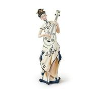 rockible Statuette Femme Chinoise Style Chinois Statuette Dame Traditionnelle Bleu et Blanc Statue Décorative pour Collectionneurs, Salon, Bureau, Passion Avec Pipa