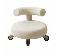 rockible Tabouret à roulettes avec Dossier Bas Siège à roulettes avec Dossier Compact Tabouret en Bouclette pour Enfants, Blanc Cassé, Dossier en Molleton D Agneau Blanc Cassé avec Roues À Roulement