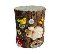 rockible Tabouret en Forme Tronc Facile à Nettoyer Siège Décoratif Élégant Sellette pour Balcon, Tronc D Arbre avec Mouton, Oiseau, Coccinelle Et Fleurs