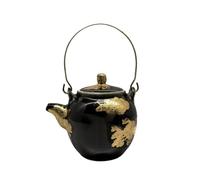 rockible Théière En Céramique avec Poignée Émaillé Art du Repas Table pour Vitrine, 10 10 16cm, Théière À Anse En Forme De Gourde D Hiver En Glaçure Noire Avec Dorure