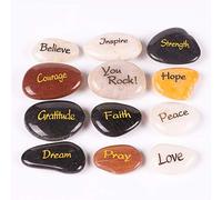 ROCKIMPACT 12 Pierres Gravées Message Chanceuse Inspirant, Cadeau avec Gravure Inspiration Mot, Jardin Décoratifs Galets, Bonheur et Encouragement (Lot de Gros, 12 Mots Différents, 5-8 cm)