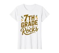 Rockin' 7TH Grade Rocks, Professeur de Chant pour Le Premier Jour, My Besties T-Shirt Graphique avec Valeur, Femme, Blanc, L