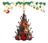 Rockin' Around the Guitar Guitare en bois pour sapin de Noël - 8,9 x 4,9 cm - Décoration d'arbre de Noël à suspendre - Fait à la main en bois - Pour thèmes musicaux de vacances et décoration d'arbre