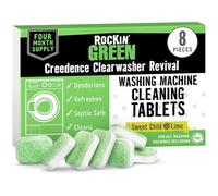 Rockin' Green Lot de 8 tablettes de nettoyage pour machine à laver - Désodorisant pour machine à laver - Pour une alimentation de 4 mois - Tablettes nettoyantes faciles à utiliser pour enlever les