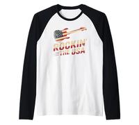Rockin' The USA Rock n Roll Guitare rétro Drapeau USA Manche Raglan