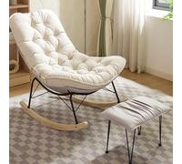 Rocking Chair Adulte Matière Velours, Fauteuil a Bascule Base en Simili Cuir, Structure en Acier Épais, Chaise a Bascule Design Ergonomique, pour Chambre, Salon et Home Cnéma(Light Gray Footstool)