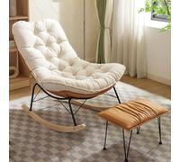Rocking Chair Adulte Matière Velours, Fauteuil a Bascule Base en Simili Cuir, Structure en Acier Épais, Chaise a Bascule Design Ergonomique, pour Chambre, Salon et Home Cnéma(Orange Footstool)