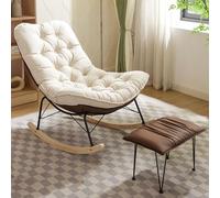 Rocking Chair Adulte Matière Velours, Fauteuil a Bascule Base en Simili Cuir, Structure en Acier Épais, Chaise a Bascule Design Ergonomique, pour Chambre, Salon et Home Cnéma(Brown Footstool)