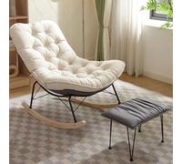 Rocking Chair Adulte Matière Velours, Fauteuil a Bascule Base en Simili Cuir, Structure en Acier Épais, Chaise a Bascule Design Ergonomique, pour Chambre, Salon et Home Cnéma(Dark Gray Footstool)