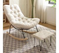 Rocking Chair Adulte Matière Velours, Fauteuil a Bascule Base en Simili Cuir, Structure en Acier Épais, Chaise a Bascule Design Ergonomique, pour Chambre, Salon et Home Cnéma(Off-White Footstool)