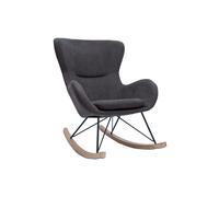 Rocking chair design en tissu effet velours gris foncé, métal noir et bois clair ESKUA