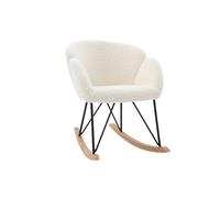 Rocking chair en tissu effet peau de mouton blanc, métal noir et bois clair RHAPSODY