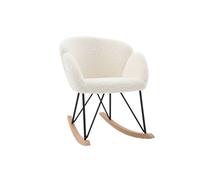 Rocking chair en tissu effet peau de mouton blanc, métal noir et bois clair RHAPSODY