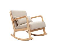 Rocking chair en tissu effet velours beige et bois clair massif derry