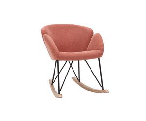 Rocking chair en tissu effet velours texturé terracotta, métal noir et bois clair RHAPSODY