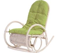 Rocking chair Esmeraldas, swing chair rotin, blanc ~ revêtement vert
