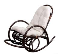 Rocking-chair fauteuil à bascule HWC-C40, bois marron coussin blanc