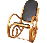 Rocking-Chair, Fauteuil À Bascule M41 Imitation Bois De Chêne, Assise En Cuir Patchwork, Noir Multicolore