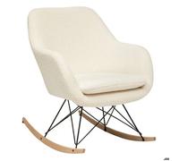 Atmosphera - Rocking-chair Olmeto blanc, tissu bouclette, pieds en bois et métal, 65 x 80 x 83 cm