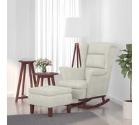 Vidaxl Chaise À Bascule Avec Pieds En Bois Et Tabouret Crème Velours Multicolore