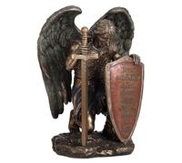 ROCKING GIFTS Figurine décorative Religieuse, Archange Saint Michel avec épée et Bouclier, résine Effet Bronze Antique, Sculpture Anges Gardiens, 21 cm