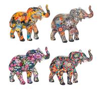 ROCKING GIFTS Figurines décoratives éléphant x4 résine 9,5 cm imprimées | Lot de 4 unités avec motifs floraux et ethniques, matériau résine, dimensions 9 x 4,5 x 9,5 cm