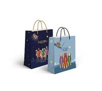 ROCKING GIFTS Lot de 2 petits sacs en papier pour un emballage facile, imprimé bleu avec les trois rois saints, avec étiquette nominative, 12 x 7 x 14 cm