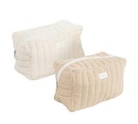 ROCKING GIFTS Lot de 2 trousses de toilette de voyage en coton beige et blanc, trousse pour maquillage, rangement porte-crayons, 24 cm