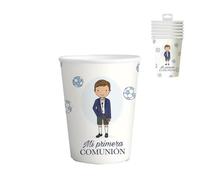 ROCKING GIFTS Lot de 6 gobelets en carton pour fête communion enfant, blanc et bleu, 13 cm