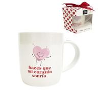 ROCKING GIFTS Mug en céramique dans une boîte cadeau, Saint Valentin en espagnol, cœurs en blanc et rouge, 360 ml
