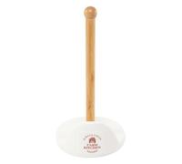 ROCKING GIFTS Porte-rouleau de papier de cuisine, support en bois marron avec base en céramique blanche, design rustique, 30 cm