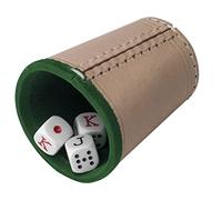 ROCKING GIFTS Seau en cuir avec doublure en feutre et 5 dés de poker de 16 mm | pour jeux de casino, poker, gobelet | Jeu de divertissement familial | Cadeau pour homme