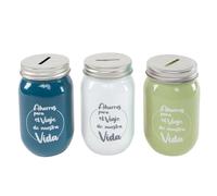 ROCKING GIFTS Tirelire en verre de voyage 13 cm x 3 modèles décoratifs, souvenir, cadeau, économie, mariage