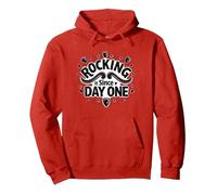Rocking It Since Day One Citation rétro pour Les Amateurs de Musique Sweat à Capuche, Unisexe pour Adultes, Rouge, S